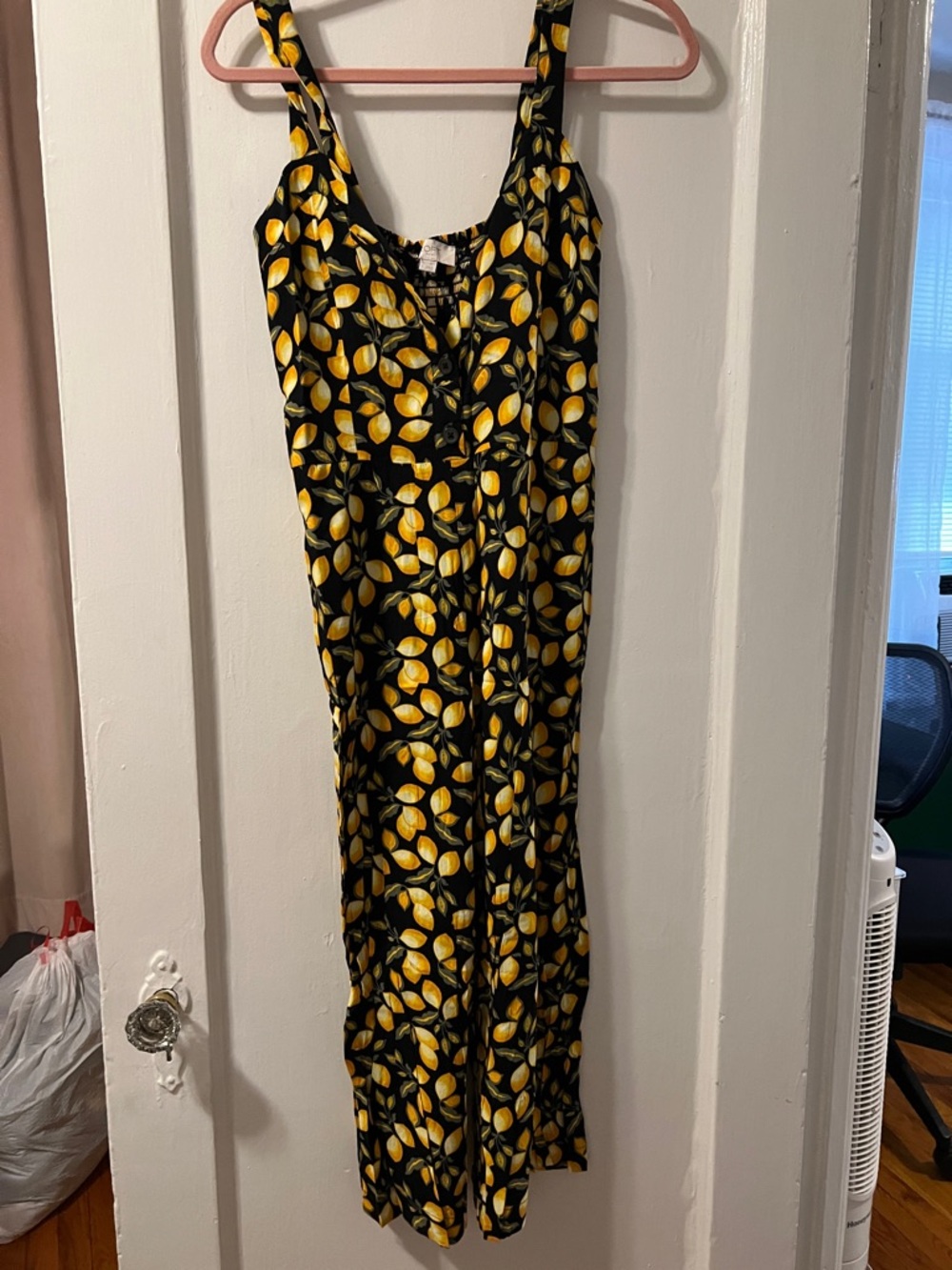 LOFT Black Jumpsuit with Yellow Lemon Motif